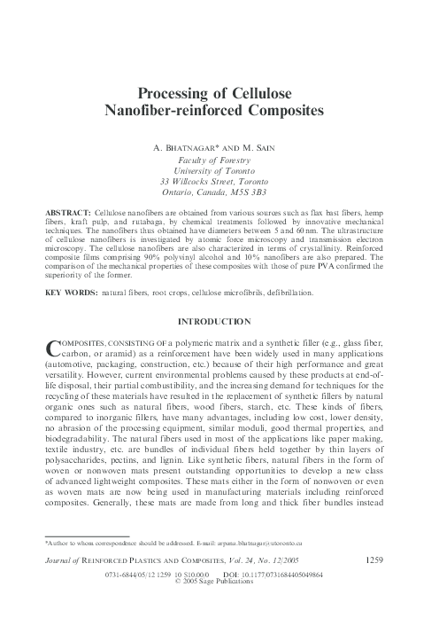 (PDF) Processing of Cellulose Nanofiber-reinforced Composites