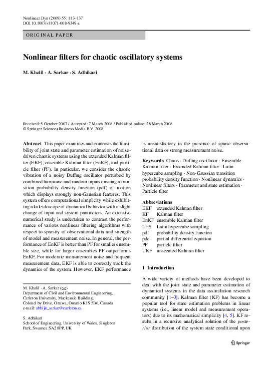 (PDF) Nonlinear filters for chaotic oscillatory systems