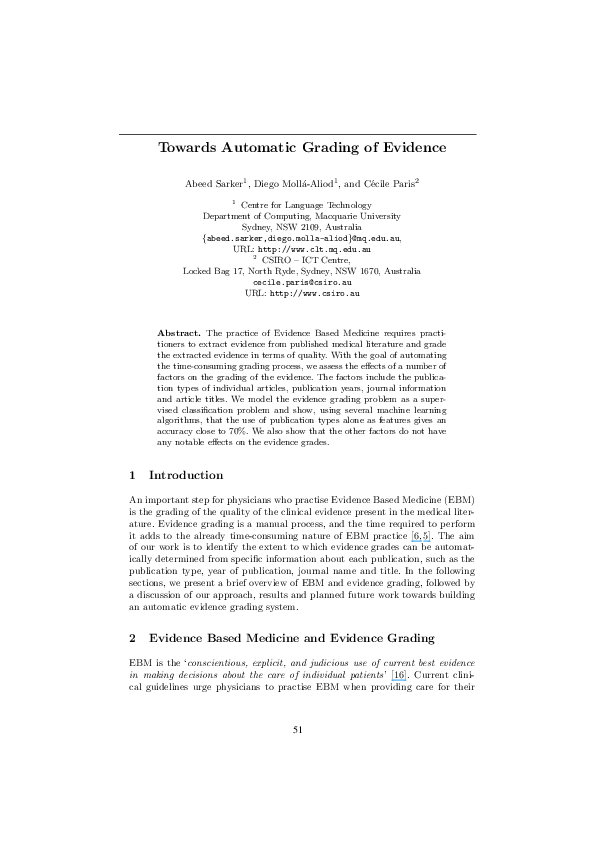 (PDF) Towards Automatic Grading of Evidence