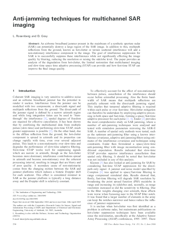 (PDF) Antijamming techniques for multichannel SAR imaging Doug Gray