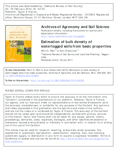 (PDF) Archives of Agronomy and Soil Science Estimation of bulk density ...