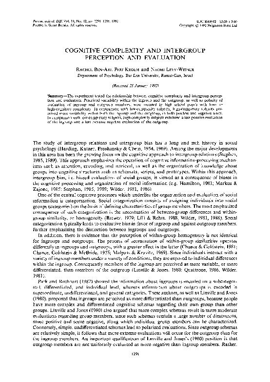 (PDF) Cognitive complexity and intergroup perception and evaluation