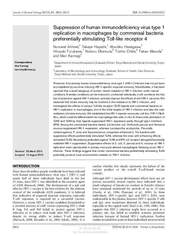 (PDF) Suppression of human immunodeficiency virus type 1 replication in ...