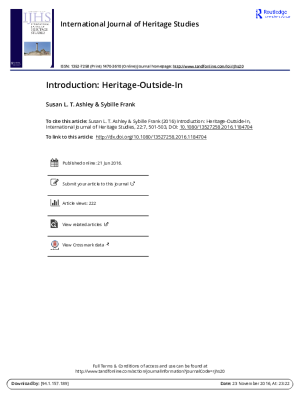 (PDF) International Journal of Heritage Studies Introduction: Heritage