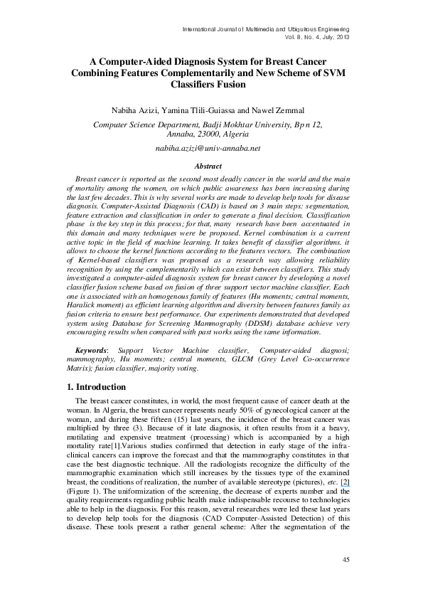 (PDF) Computer Aided Diagnosis System for Breast Cancer Based on Color ...