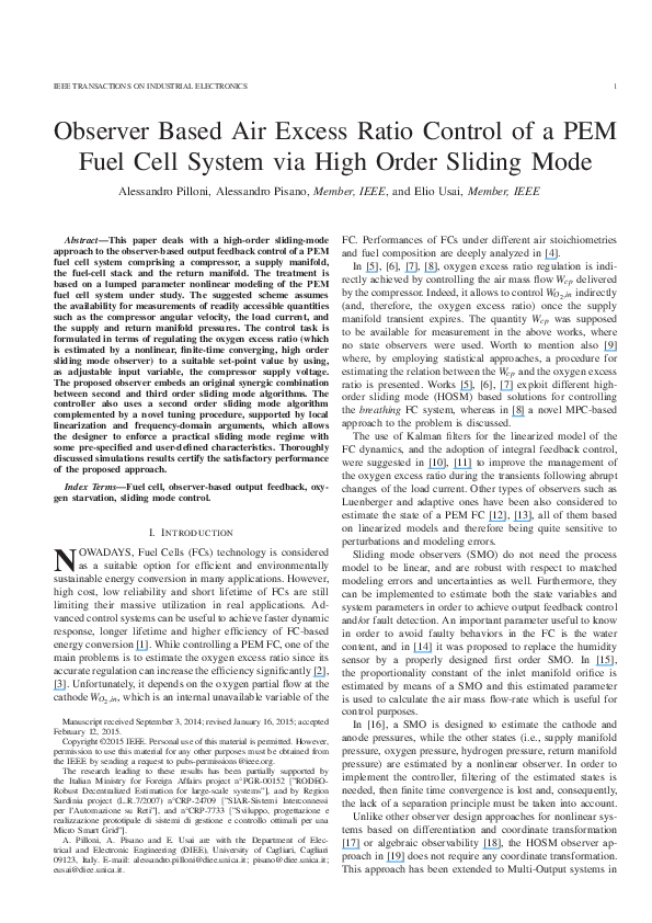 (PDF) Observer based Air Excess Ratio Control of a PEM fuel cell system ...