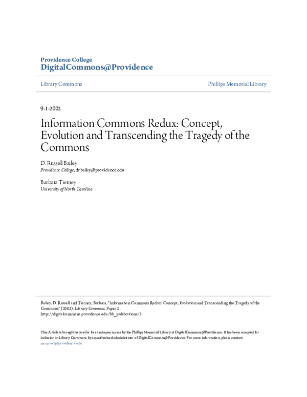 (PDF) Information Commons Redux: Concept, Evolution and Transcending ...