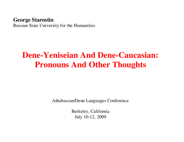 (PDF) DeneYeniseian And DeneCaucasian Pronouns And Other Thoughts