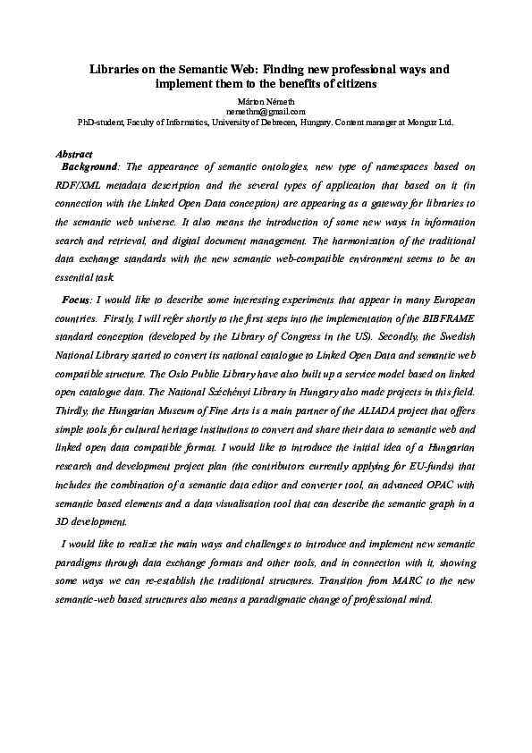 (DOC) Libraries on the Semantic Web: Finding new professional ways and ...