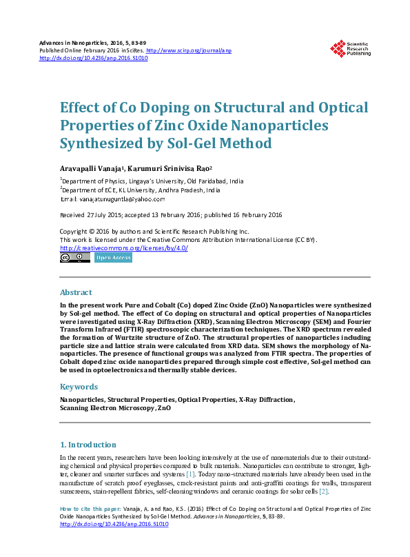 (PDF) Effect of Co Doping on Structural and Optical Properties of Zinc ...