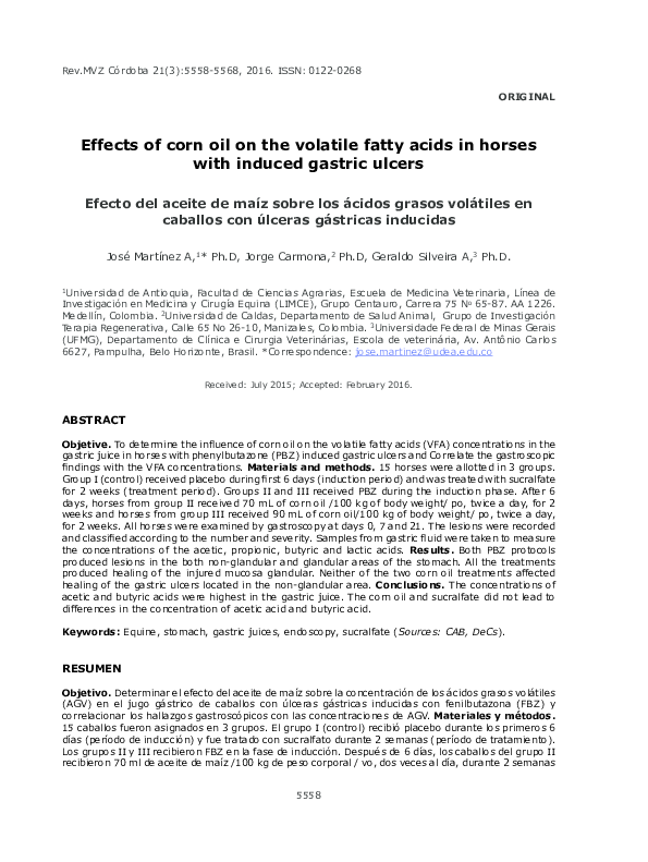 (PDF) Effects of corn oil on the volatile fatty acids in horses with
