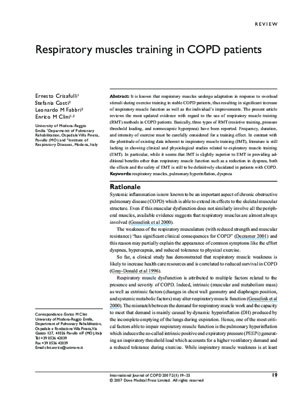 (PDF) Respiratory muscles training in COPD patients Enrico Clini