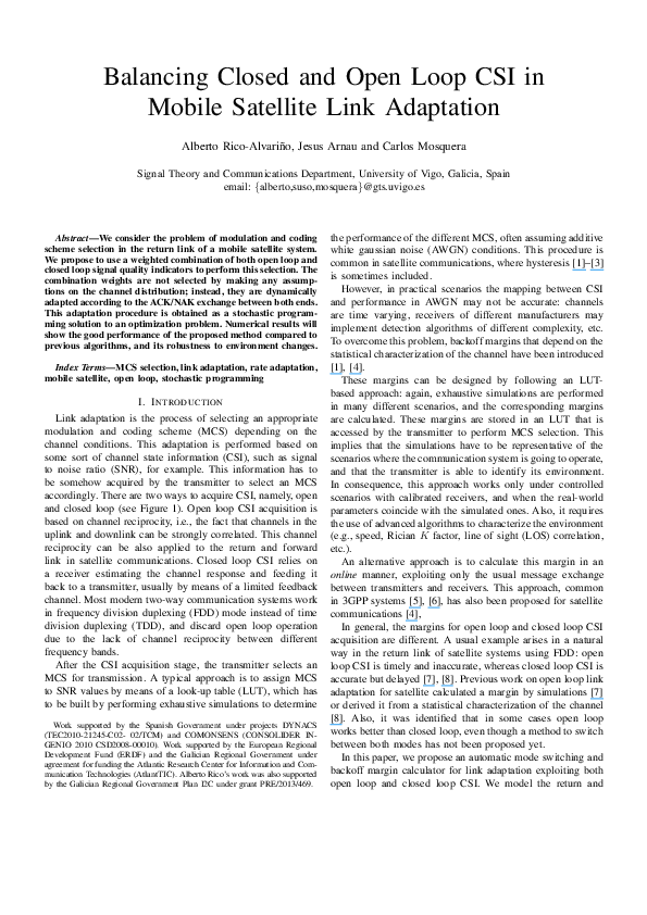 (PDF) Balancing closed and open loop CSI in mobile satellite link ...