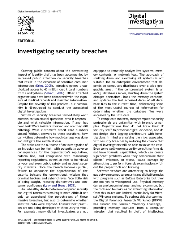 (PDF) Investigating security breaches