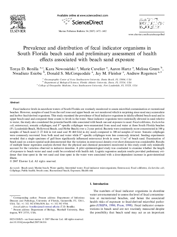(PDF) Prevalence and distribution of fecal indicator organisms in South ...