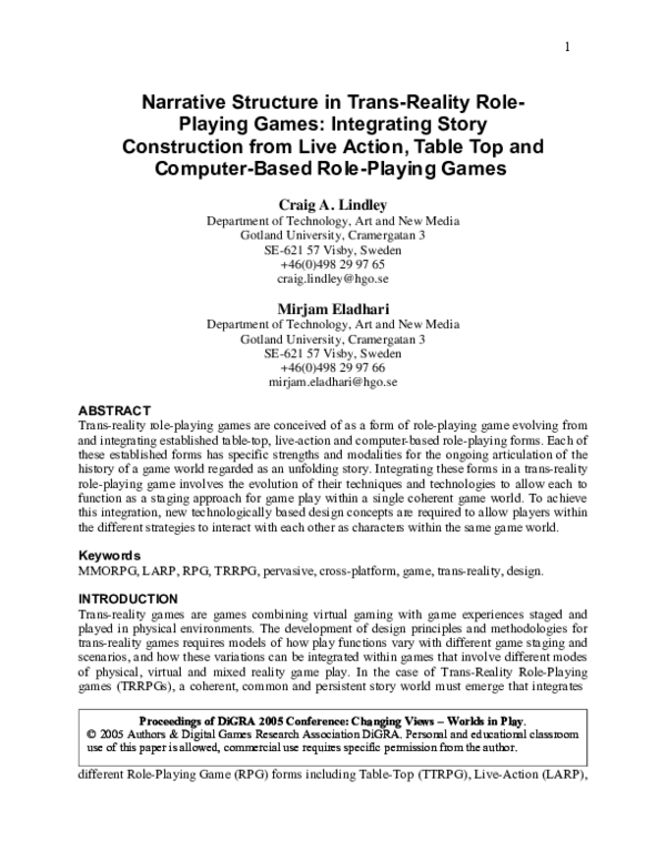 (PDF) Narrative structure in trans-reality role-playing games ...