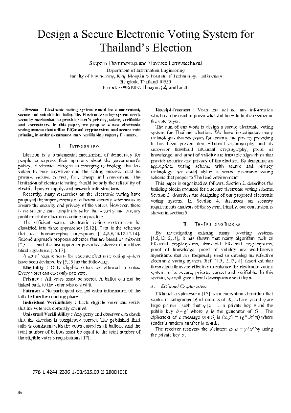 (PDF) Design a Secure Electronic Voting System for Thailand's Election