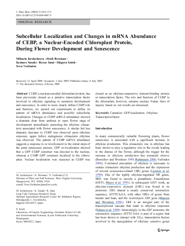 (PDF) Subcellular localization and changes in mRNA abundance of CEBP; a