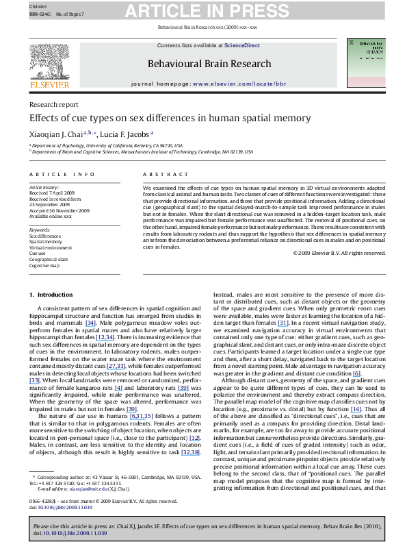 (PDF) Effects of cue types on sex differences in human spatial memory