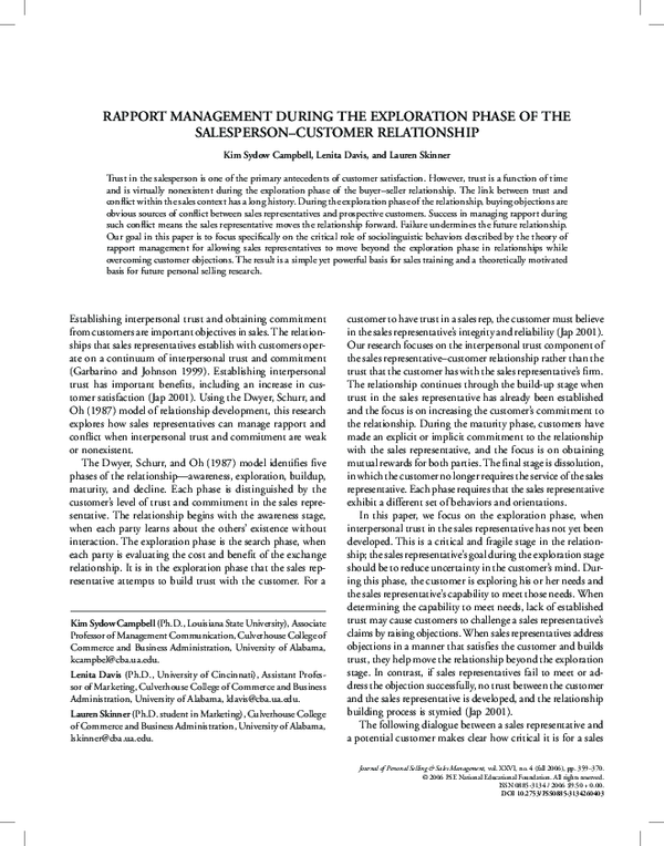 (PDF) Rapport Management During the Exploration Phase of the ...
