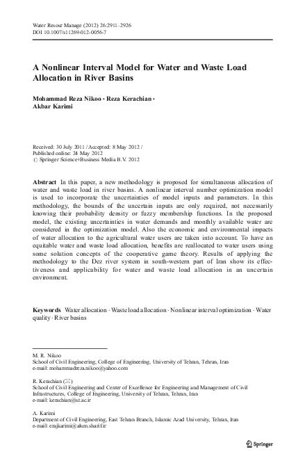 (PDF) A nonlinear interval model for water and waste load allocation in ...
