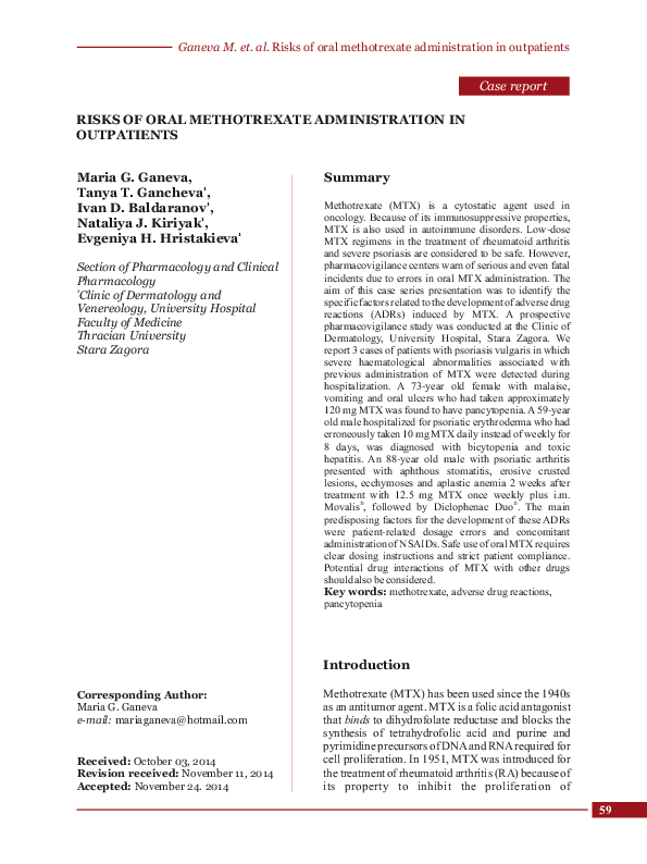 (PDF) Risks of Oral Methotrexate Administration in Outpatients