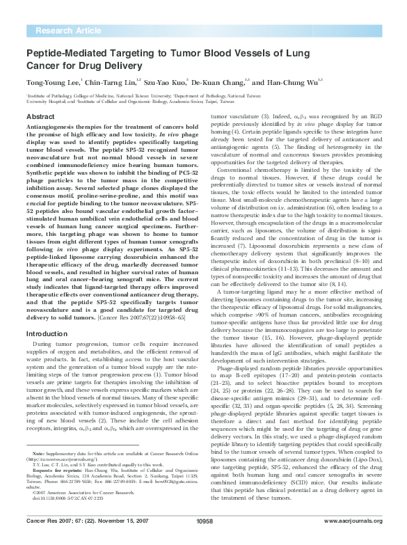 (PDF) Peptide-mediated targeting to tumor blood vessels of lung cancer ...