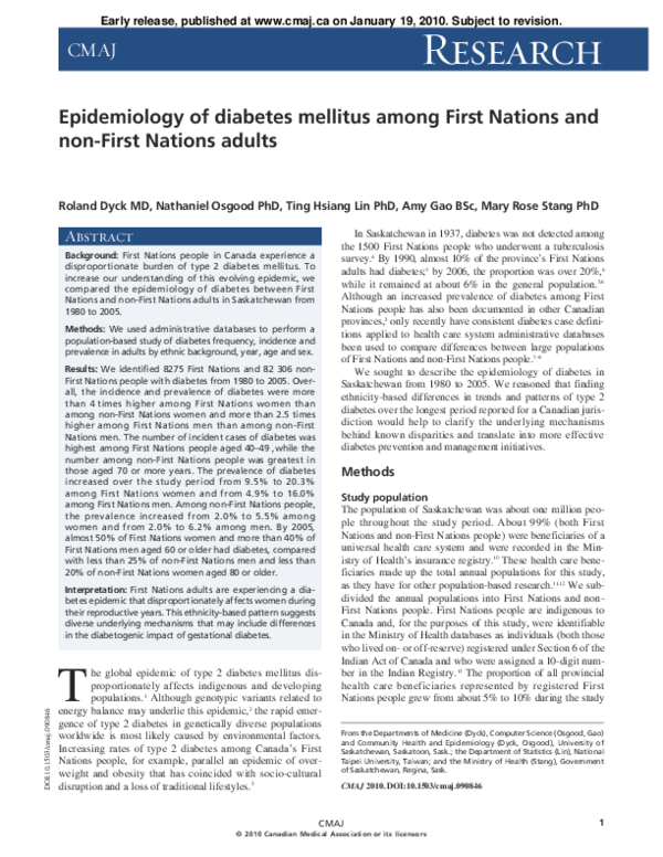 (PDF) Epidemiology of diabetes mellitus among First Nations and non ...