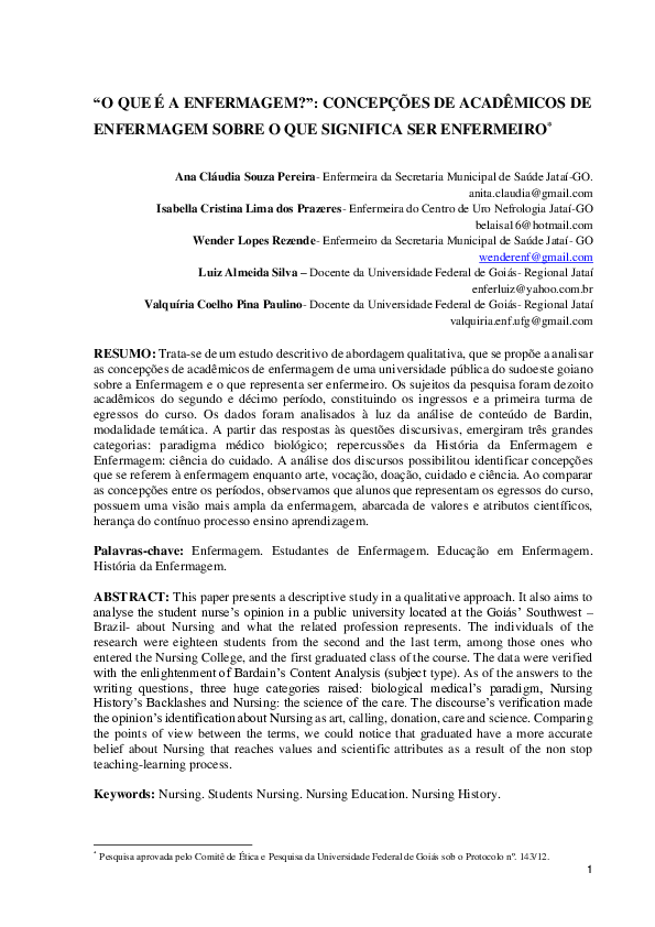 (PDF) " O QUE É A ENFERMAGEM? " : CONCEPÇÕES DE ACADÊMICOS DE ...