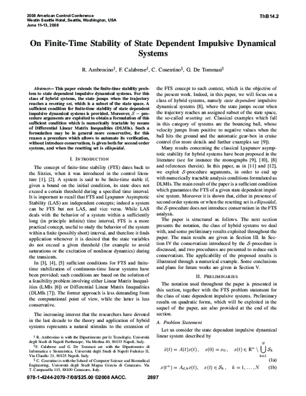 (PDF) On finite-time stability of state dependent impulsive dynamical ...