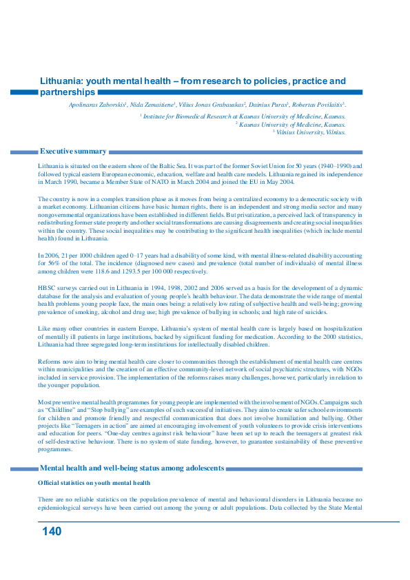 (PDF) Lithuania: youth mental health – from research to policies