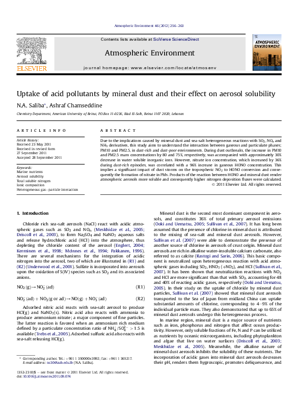 (PDF) Uptake of acid pollutants by mineral dust and their effect on ...