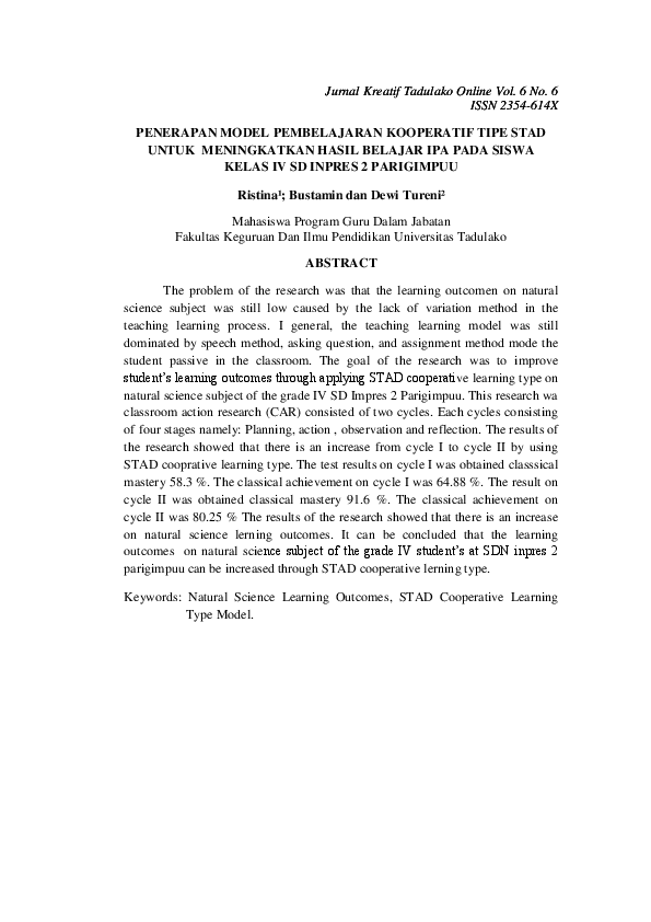 (PDF) PENERAPAN MODEL PEMBELAJARAN KOOPERATIF TIPE STAD UNTUK