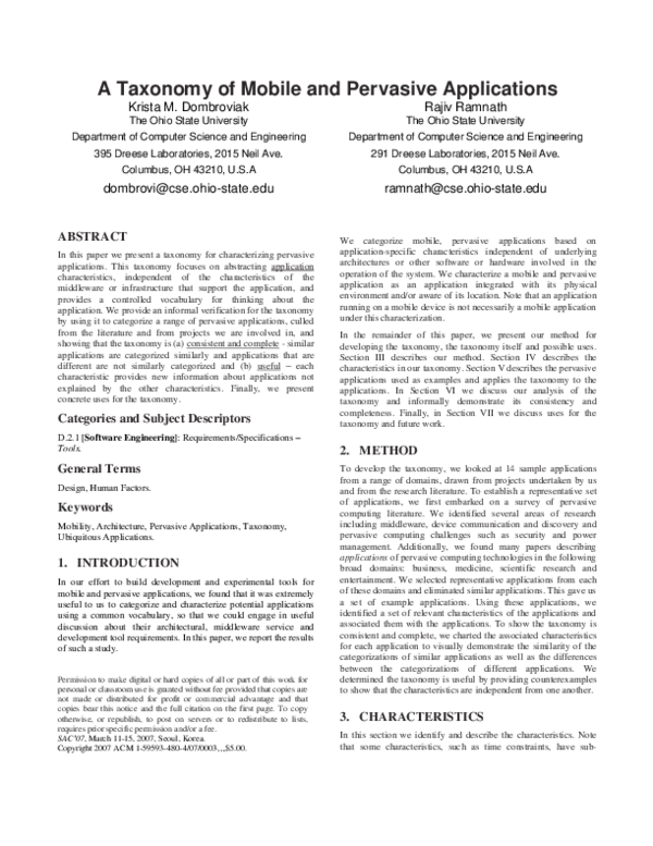 (PDF) A taxonomy of mobile and pervasive applications