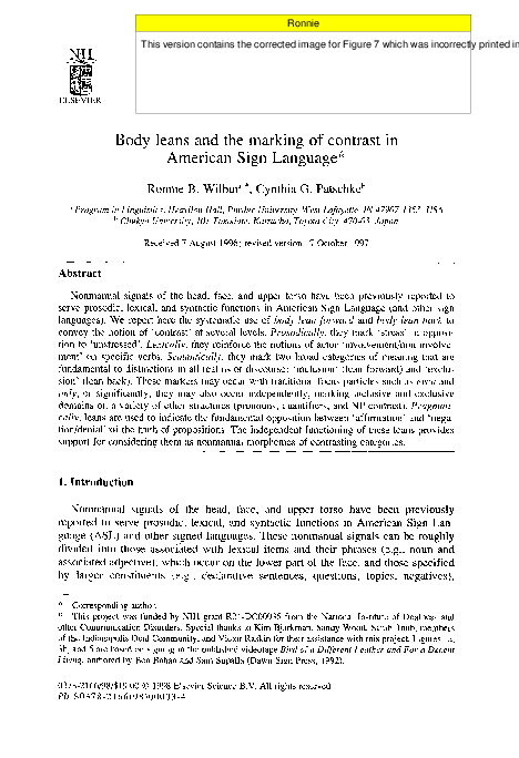 (PDF) Body leans and the marking of contrast in American Sign Language