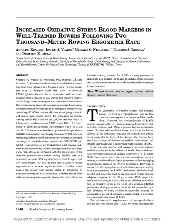 (PDF) Increased oxidative stress blood markers in welltrained rowers
