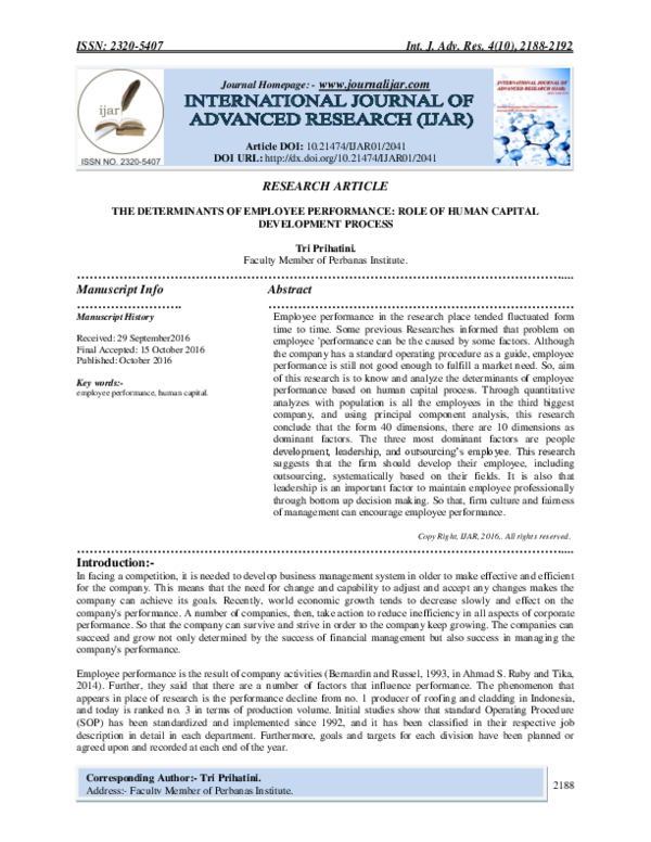 (PDF) THE DETERMINANTS OF EMPLOYEE PERFORMANCE: ROLE OF HUMAN CAPITAL ...