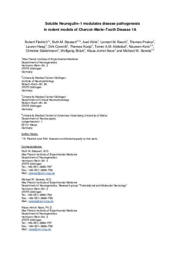(PDF) Soluble neuregulin-1 modulates disease pathogenesis in rodent ...
