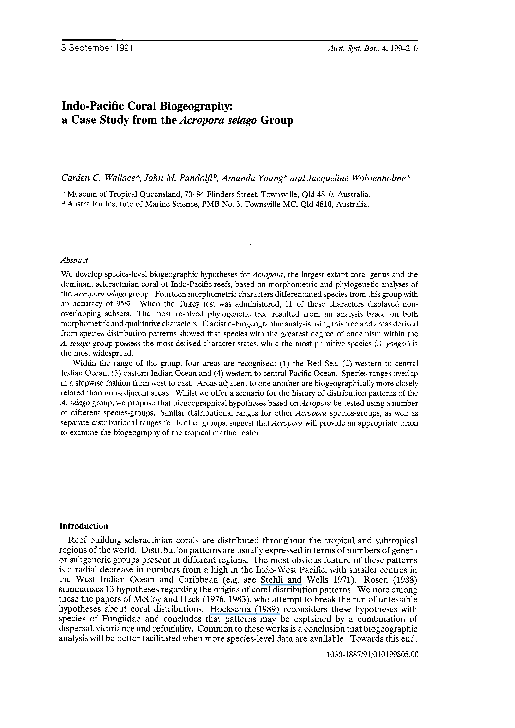 (PDF) Indo-Pacific coral biogeography: a case study from the Acropora ...