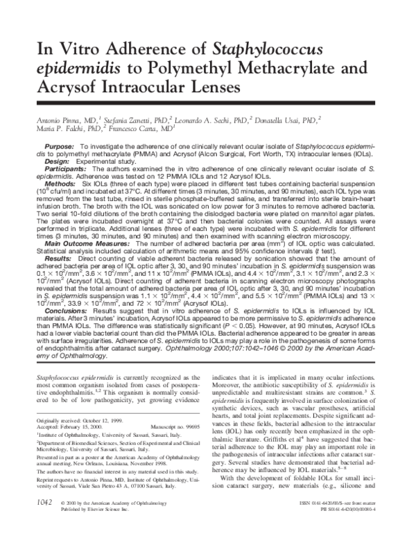 (PDF) In vitro adherence of Staphylococcus epidermidis to polymethyl ...