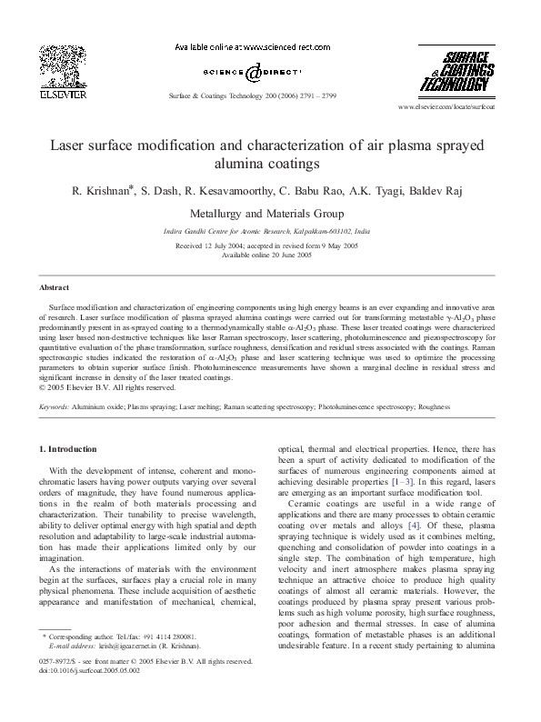 (PDF) Laser surface modification and characterization of air plasma ...