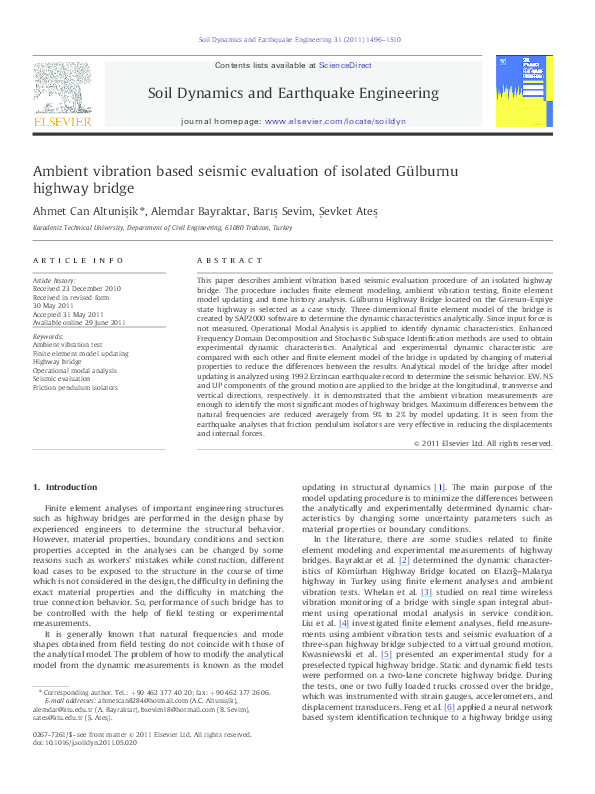 (PDF) Ambient vibration based seismic evaluation of isolated Gülburnu ...
