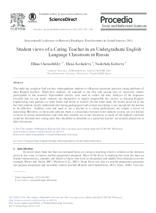 (PDF) Student Views of a Caring Teacher in an Undergraduate English ...