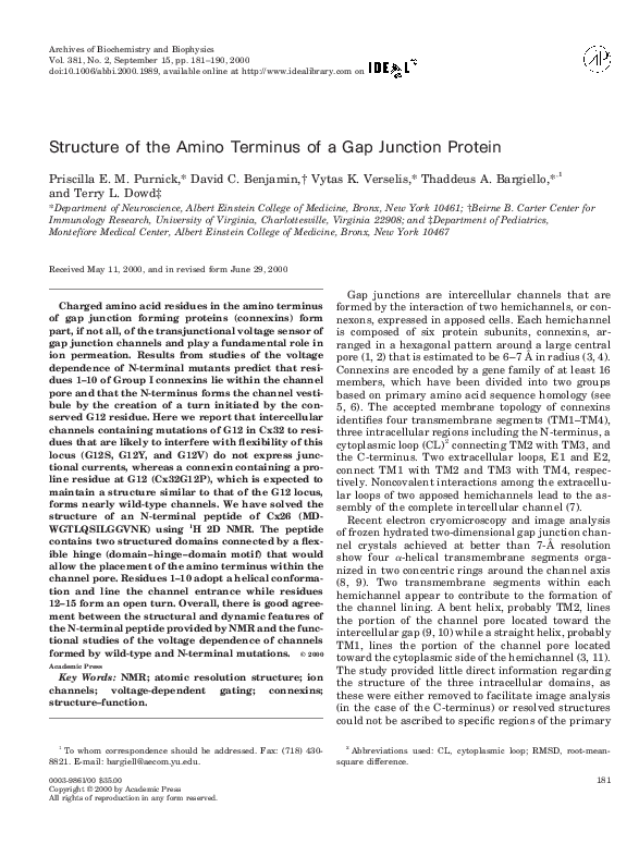 (PDF) Structure of the Amino Terminus of a Gap Junction Protein