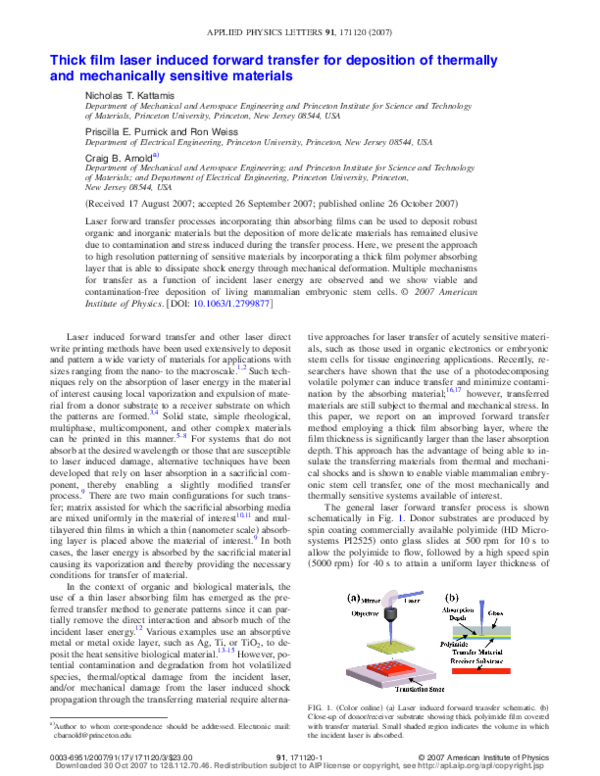 (PDF) Thick film laser induced forward transfer for deposition of ...
