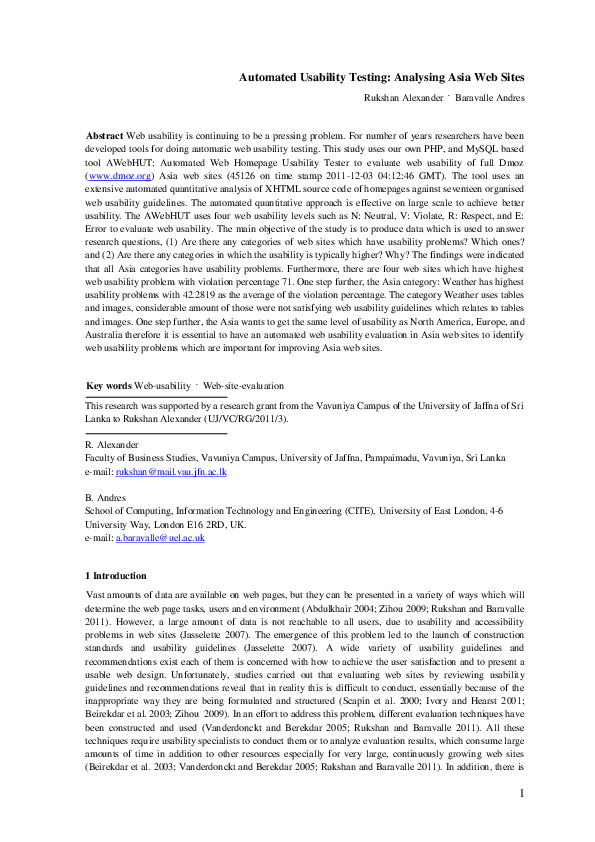 (PDF) Automated Usability Testing: Analysing Asia Web Sites