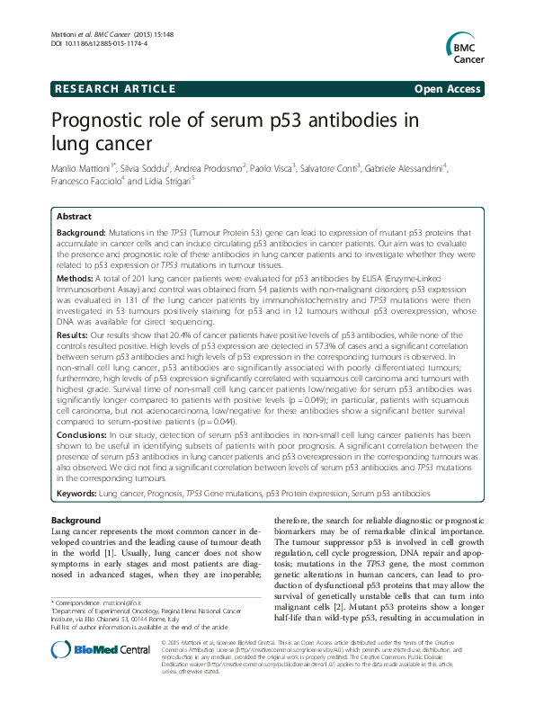 (PDF) Prognostic role of serum p53 antibodies in lung cancer
