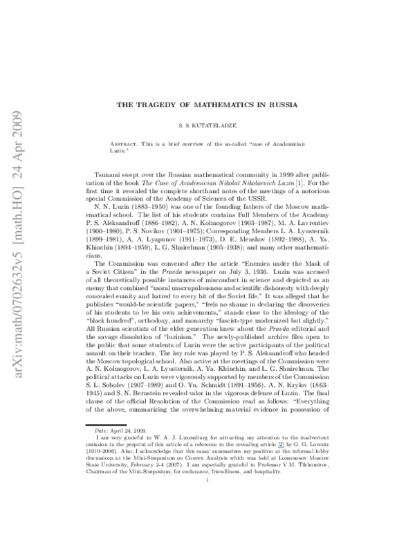 (PDF) The Tragedy of Mathematics in Russia