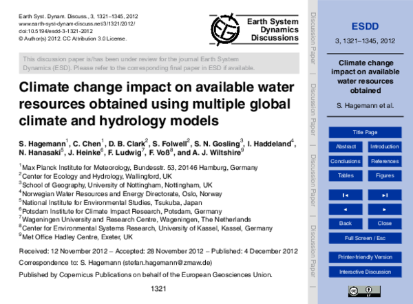 (PDF) Climate change impact on available water resources obtained using ...
