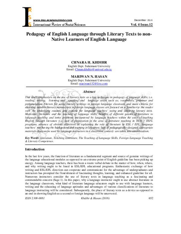 (PDF) Pedagogy of English Language through Literary Texts to non ...